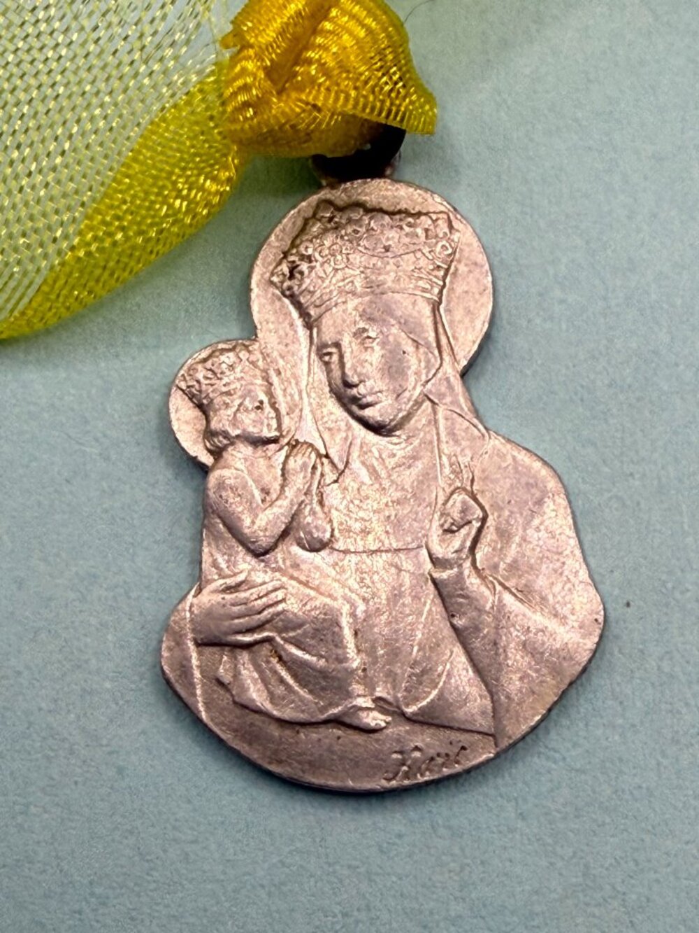 Vintage Saint St. Anne Ann Catholic Religious Medal Pendant Signed Karo French